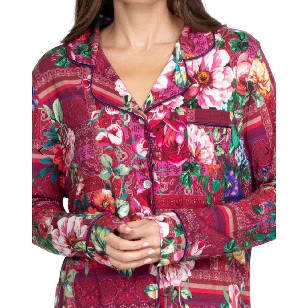 Johnny Was Zinnia Pima Cotton Modal Pajama Top, Floral Boho Luxury Sleepwear, XS